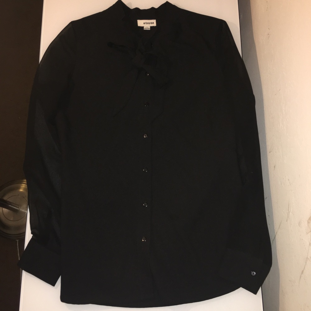 Storee black Long sheer-sleeved blouse